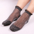 Fashion crystal shiny ankle silk transparent socks for women